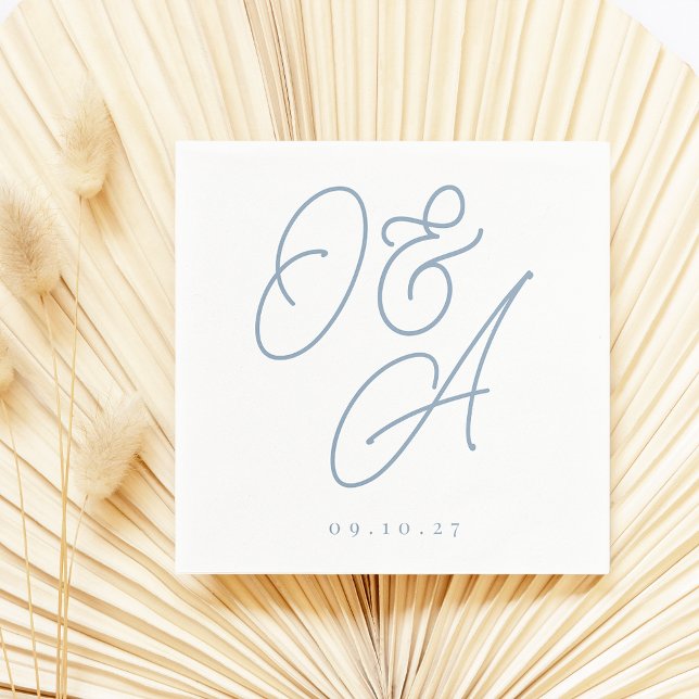 Servilleta De Papel Azul turbio | Script Watermark Monogram Boda (Subido por el creador)