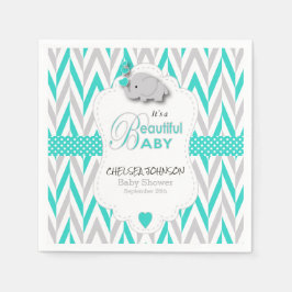 Servilleta De Papel Azul turquesa, Baby Shower de elefante gris blanco