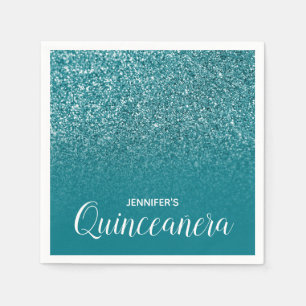 Servilleta De Papel Azul Turquesa Brillo Ombre Quinceañera