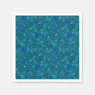 Servilleta De Papel Azul turquesa oscuro monocromático floral retro 