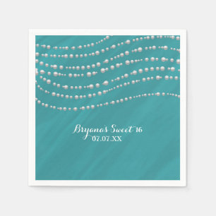 Servilleta De Papel Azul Turquesa y Perlas Elegante Despedida de Solte