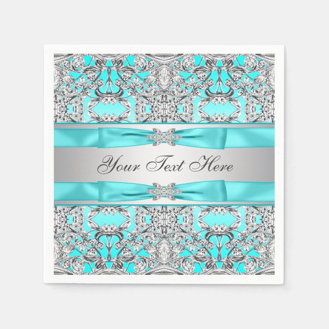 Servilleta De Papel Azul Turquesa y Plata (Anverso)