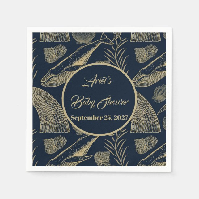 Servilleta De Papel Azul vintage de ballena náutica (Anverso)