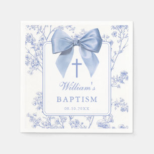 Servilleta De Papel Azul Vintage Lazo Floral Bautizo