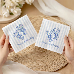 Servilleta De Papel Azul Vintage Rayas Langosta Cumpleaños 1