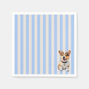 Servilleta De Papel Azul Y Beige Rayado Amantes De Perros Corgi Divert