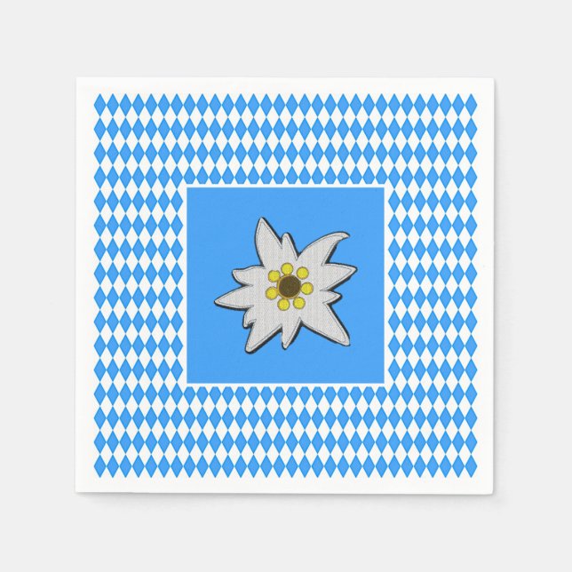 Servilleta De Papel Azul y blanco con Edelweiss Oktoberfest (Anverso)