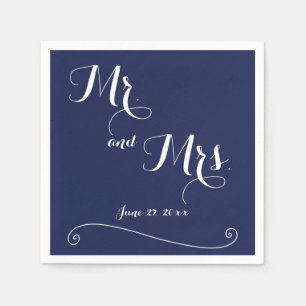 Servilleta De Papel Azul y blanco de la Marina Sr. y Sra. Boda Napkins