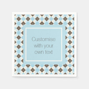 Servilleta De Papel Azul y Marrón Patrón Argyle Personalizado