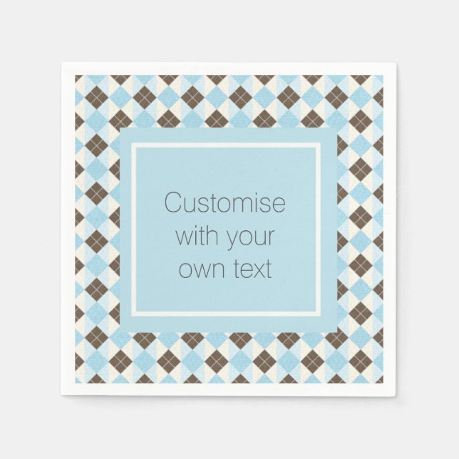 Servilleta De Papel Azul y Marrón Patrón Argyle Personalizado (Anverso)