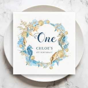 Servilleta De Papel Azul y oro bajo el cumpleaños del mar