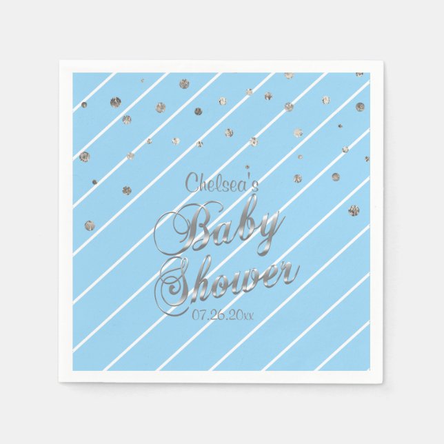 Servilleta De Papel Azul y plata bonito - Baby Shower (Anverso)