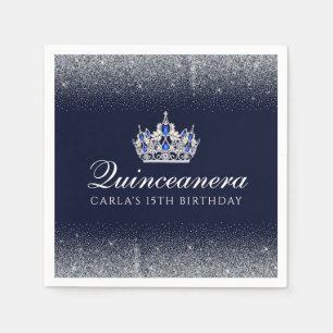 Servilleta De Papel Azul y Purpurina Quinceanera