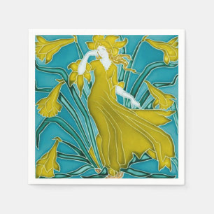 Servilleta De Papel Azulejo Art Nouveau Narciso Amarillo de Walter Cra