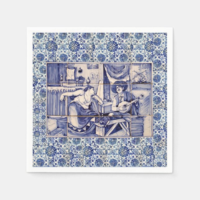 Servilleta De Papel Azulejo Blue Tile Cocktail Napkins (Anverso)
