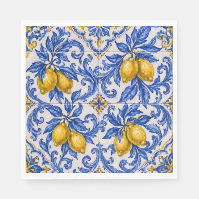 Servilleta De Papel Azulejo de Baldosa de Limón Azul (Anverso)
