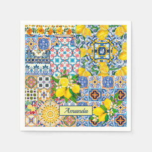 Servilleta De Papel Azulejo de cerámica mediterránea naranja chic