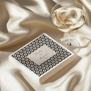 Servilleta De Papel Azulejo Hexágono Geométrico Marfil Negro Boda Pers