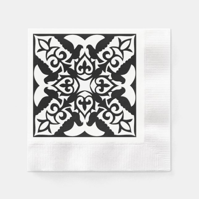 Servilleta De Papel Azulejo marroquí - negro con fondo blanco (Anverso)