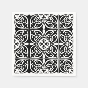Servilleta De Papel Azulejo marroquí - negro con fondo blanco