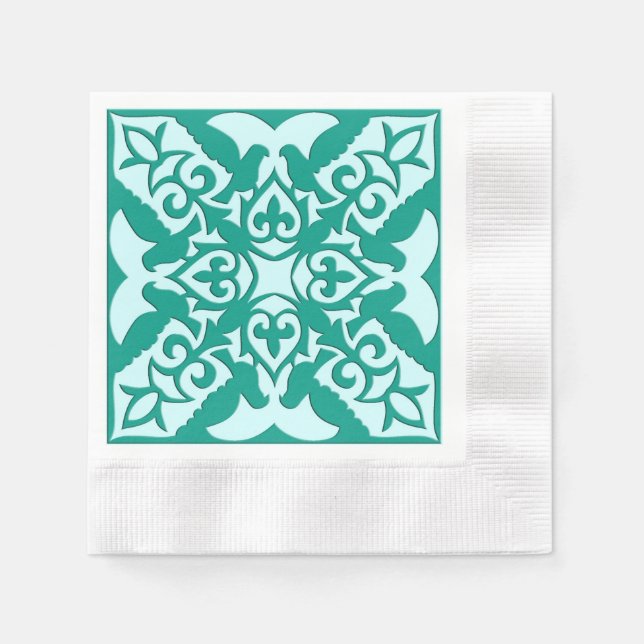 Servilleta De Papel Azulejo marroquí - turquesa y aqua (Anverso)