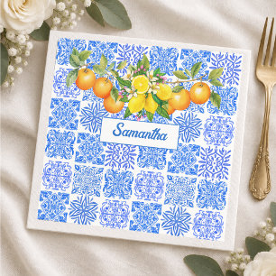 Servilleta De Papel Azulejo mediterráneo de cítrico amarillo azul sici