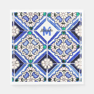 Servilleta De Papel Azulejo Patrón Español Mosaicos Naval Monograma Bl