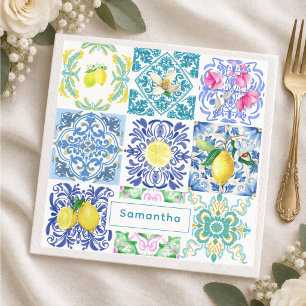 Servilleta De Papel Azulejo siciliano elegante baldosas mediterráneas