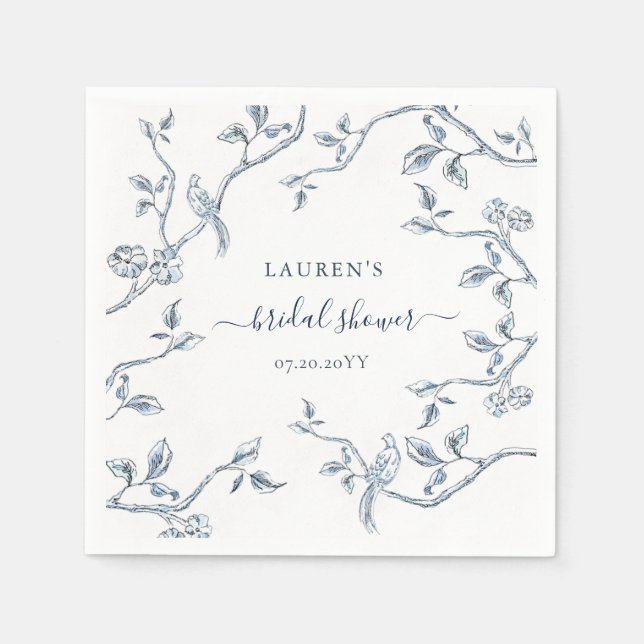 Servilleta De Papel Azulejos azul y blanco francés Ducha de novias (Anverso)