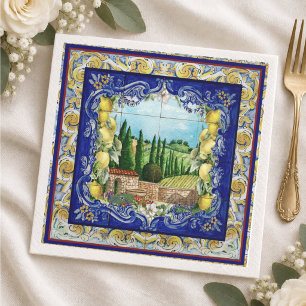 Servilleta De Papel azulejos azules de verano italiano Majolica cítric