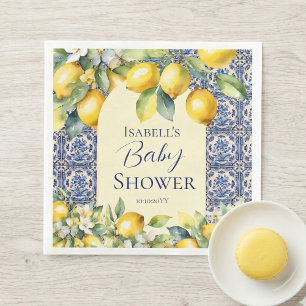 Servilleta De Papel Azulejos azules italianos aquarela limón baby Show