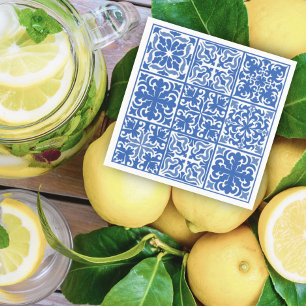 Servilleta De Papel Azulejos Azules Mediterráneos Boda o Ducha de Novi