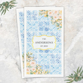 Servilleta De Papel Azulejos Azules Mediterráneos Flor Limón Nombre de