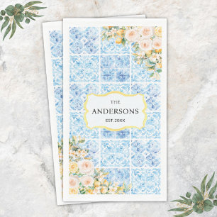 Servilleta De Papel Azulejos Azules Mediterráneos Flor Limón Nombre de