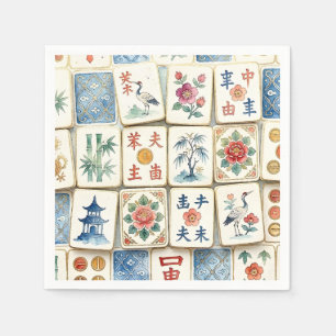 Servilleta De Papel Azulejos de Chinoiserie Mahjong Flores Acuarela Pá
