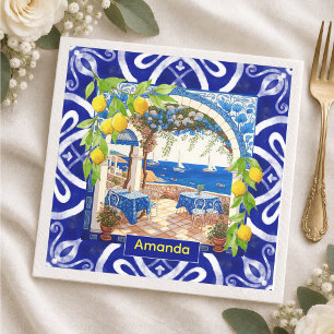 Servilleta De Papel azulejos de cítrico azul mayólica mediterránea sic