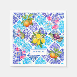 Servilleta De Papel Azulejos de cítricos sicilianos florales mediterrá