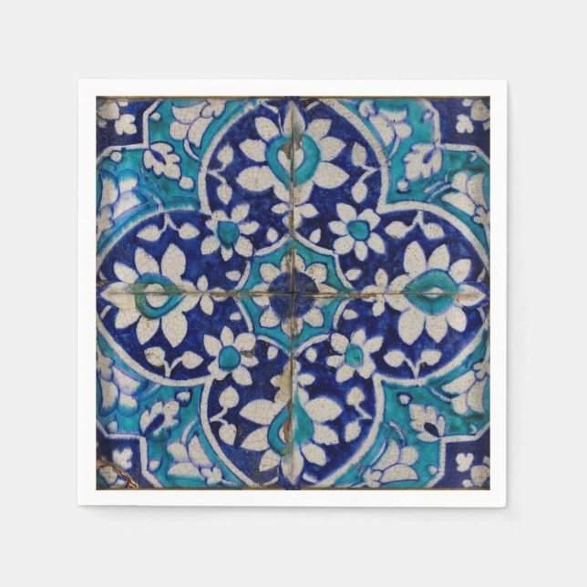 Servilleta De Papel Azulejos Florales Azules Papel (Anverso)