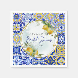 Servilleta De Papel Azulejos Griegos Italianos Azules Limones Despedid