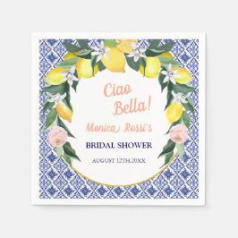 Servilleta De Papel Azulejos italianos azules Lemons Ducha de novia Ci