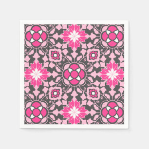 Servilleta De Papel Azulejos marroquíes florales, fucsia rosa y gris /