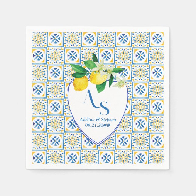 Servilleta De Papel Azulejos mediterráneos azules Italia Escudo Boda d (Anverso)