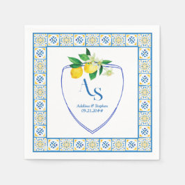 Servilleta De Papel Azulejos mediterráneos azules Italia Escudo Boda d