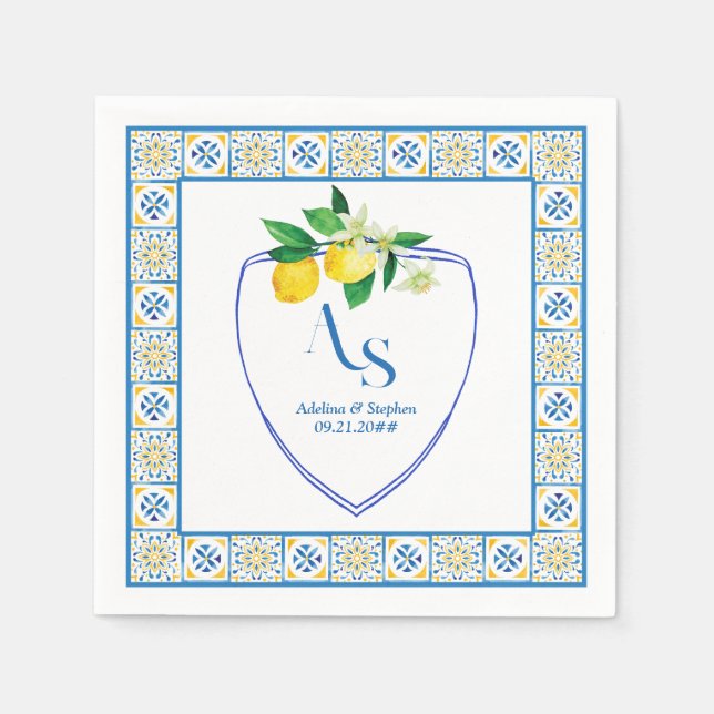Servilleta De Papel Azulejos mediterráneos azules Italia Escudo Boda d (Anverso)