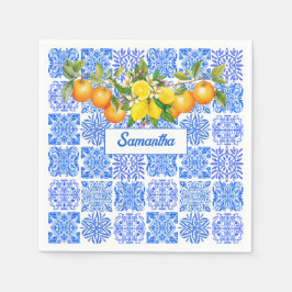 Servilleta De Papel Azulejos mediterráneos de cítricos amarillo azul s