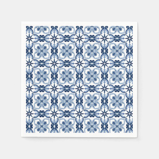 Servilleta De Papel Azulejos mediterráneos de color azul (Anverso)