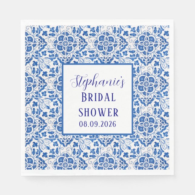 Servilleta De Papel Azulejos portugueses azul regalo de boda (Anverso)