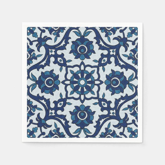 Servilleta De Papel Azulejos portugueses azules Patrón de mosaico flor (Anverso)