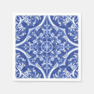Servilleta De Papel Azulejos portugueses tribales tradicionales acuare