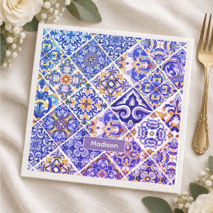 Servilleta De Papel azulejos sicilianas mediterráneas moradas azules
